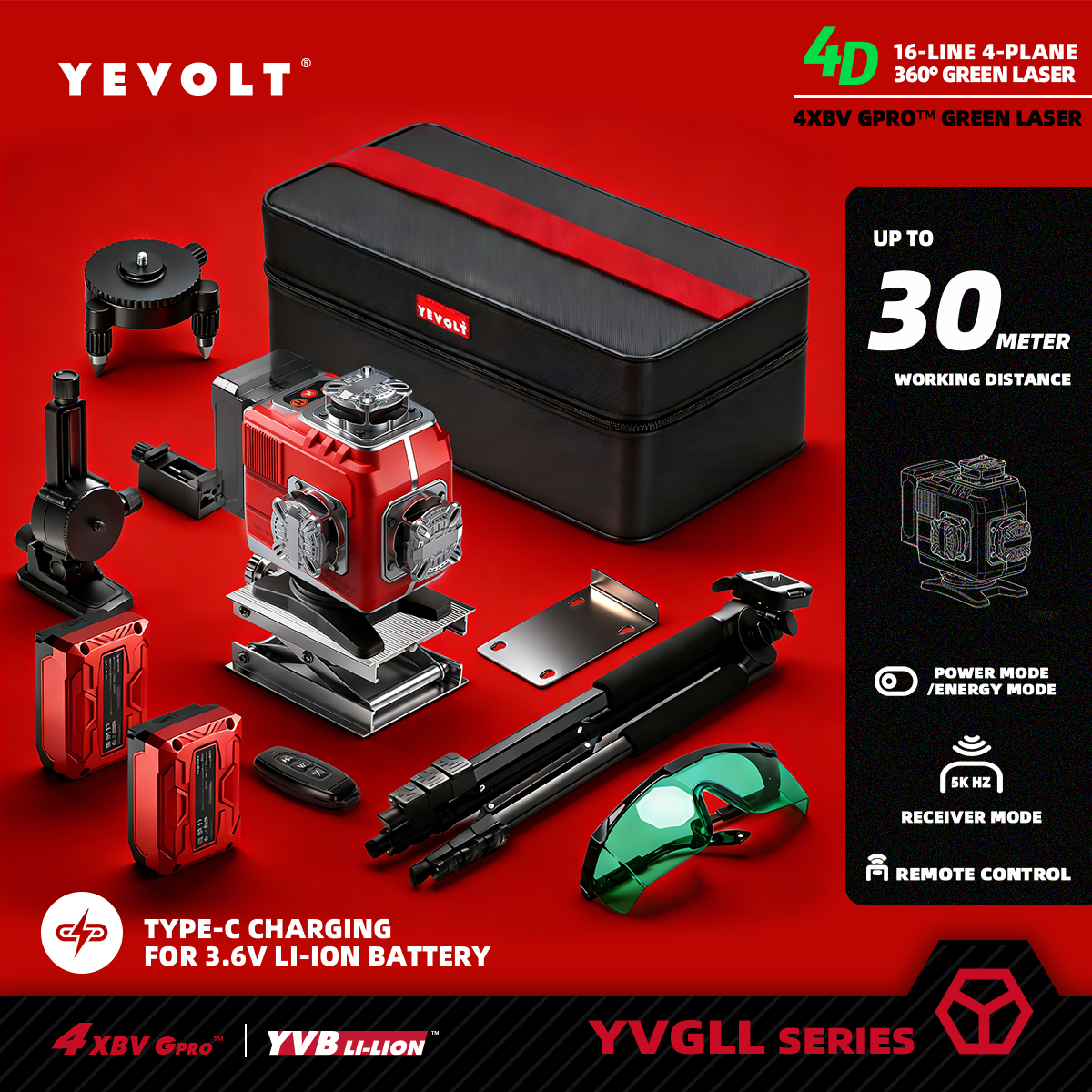 Industrial Laser Line Generator - YEVOLT Industrial 16-Line Laser Level Auto-Calibration