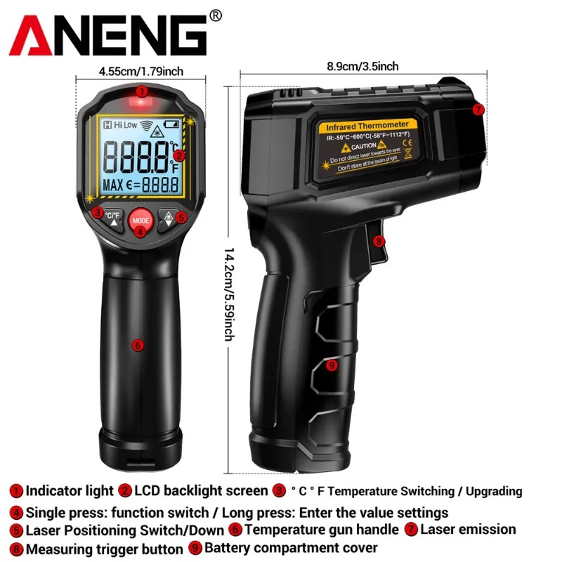 ANENG TH202 Non-contact Infrar - Industrial Laser Thermometer Gun incelemesi ve fiyatı